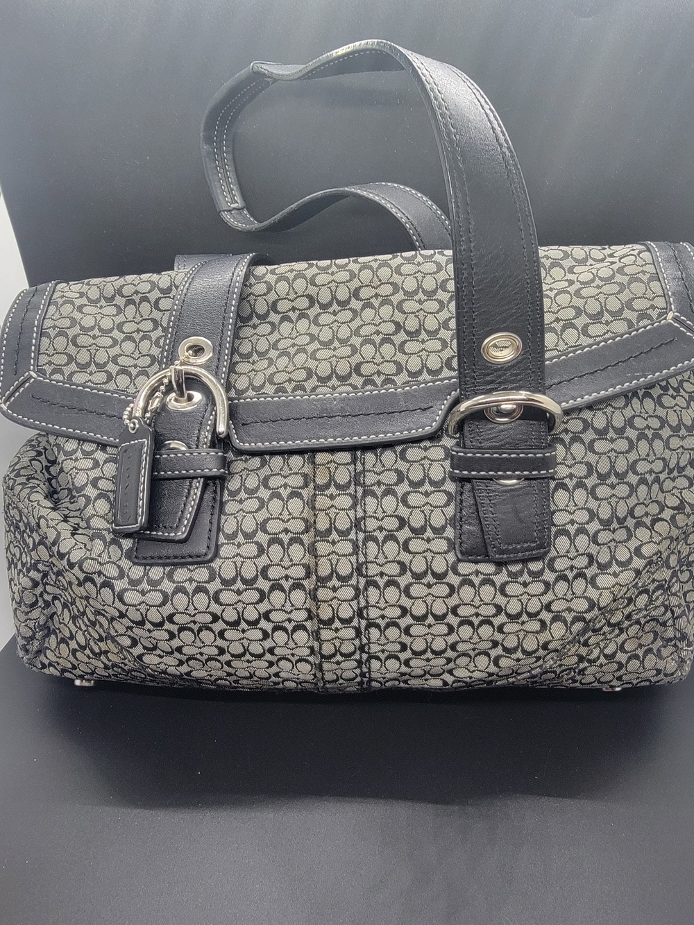 Coach Black and Charcoal Signature Canvas Shoulder Bag